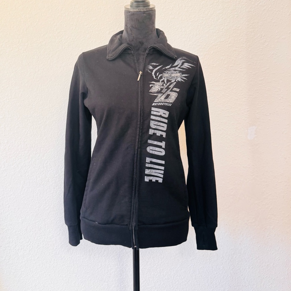 Harley-Davidson Black Bomber Zip-Up Jacket with Silver Chandler AZ Graphic